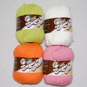 Mixed Lot of 4, #4 Worsted, Lily Cotton Yarn, Green, Orange, Pink, White